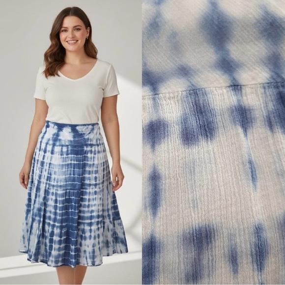 Chaps Dresses & Skirts - Chaps Tie Dye Tiered MIDI Skirt Boho Hippie Women XL Blue